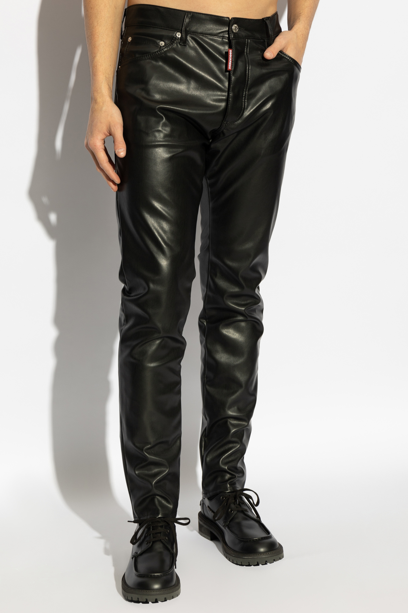 【送料&関税込】Dsquared2 Logo-plaque Pleated Trousers Dsquared2 Faux leather pants. | Men's Clothing | Vitkac